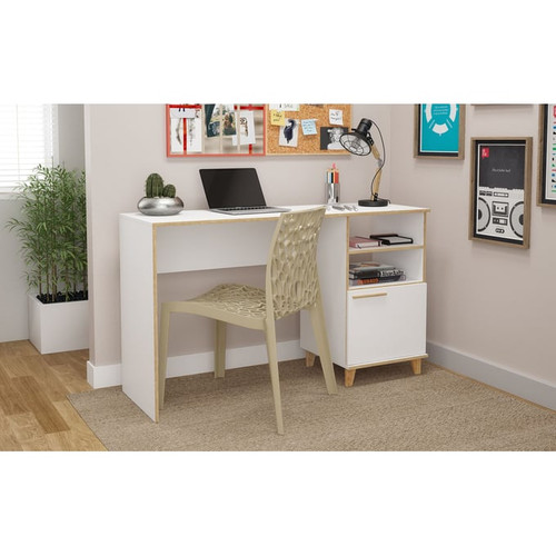 Manhattan Comfort Minetta White 2 Shelves Office Desk