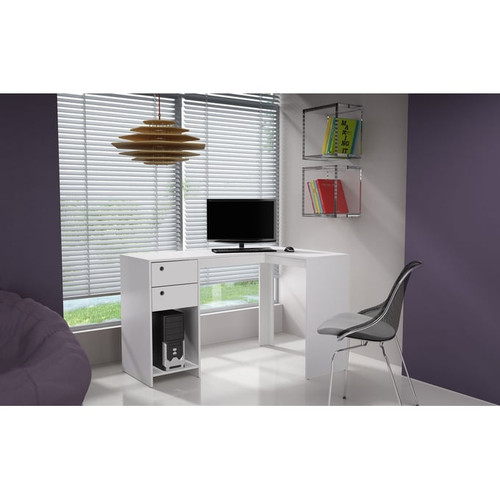 Manhattan Comfort Palermo White Melamine L Shaped Desk