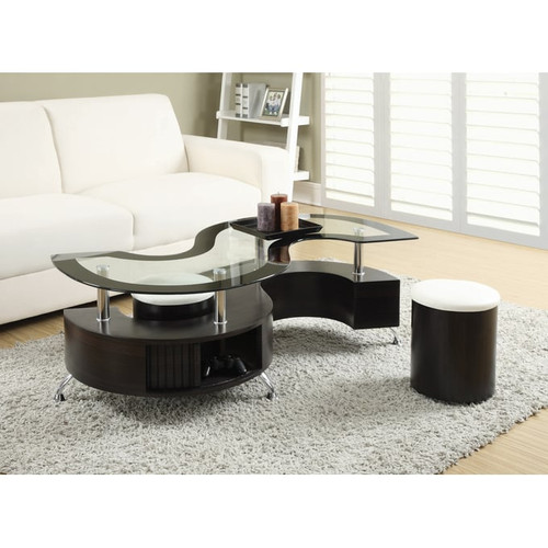 Coaster Furniture Buckley Cappuccino White 3pc Coffee Table and Stools Set