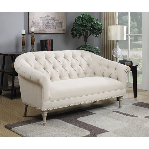 Coaster Furniture Billie Natural Tufted Back Settee with Roll Arm