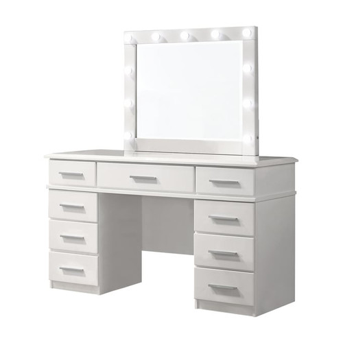 Coaster Furniture Felicity White Vanity Desk with Lighted Mirror