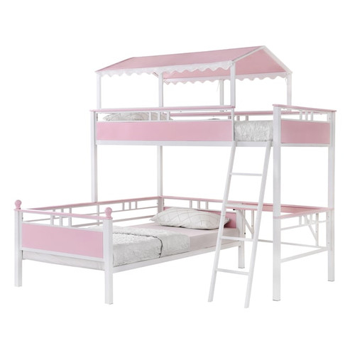 Coaster Furniture Alexia White Pink Twin Over Twin Workstation Bunk Bed