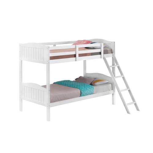 Coaster Furniture Arlo White Twin Over Twin Bunk Bed with Ladder