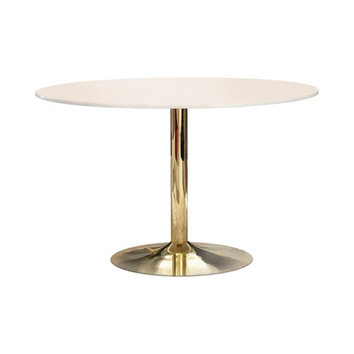 Coaster Furniture Kella White Gold Round Marble Top Dining Table
