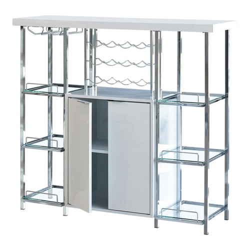 Coaster Furniture Gallimore White Chrome 2 Doors Bar Cabinet
