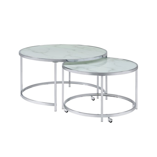 Coaster Furniture Lynn White Chrome 2pc Nesting Coffee Tables