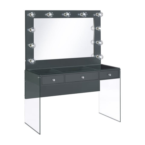 Coaster Furniture Afshan High Gloss Grey Clear Vanity Desk with Lighting Mirror