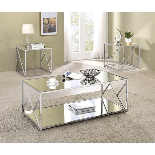 Coaster Furniture Provins Clear Chrome 3pc Occasional Table Set