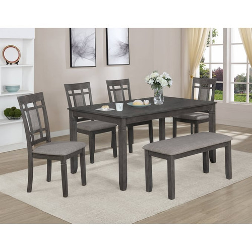 Crown Mark Paige Grey 6pc Dinette Set with Bench