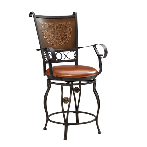 Powell Furniture Beatrix Rust Copper Stamped Back Counter Height Stool with Arms
