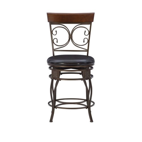 Powell Furniture Bria Dark Brown Back To Back Scroll Counter Height Stool