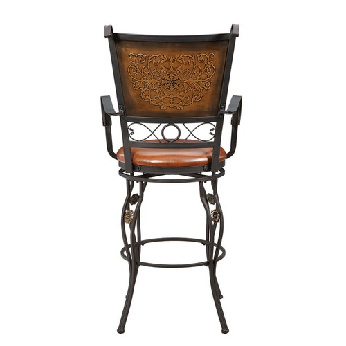Powell Furniture Beatrix Rust Copper Stamped Back Barstool with Arms