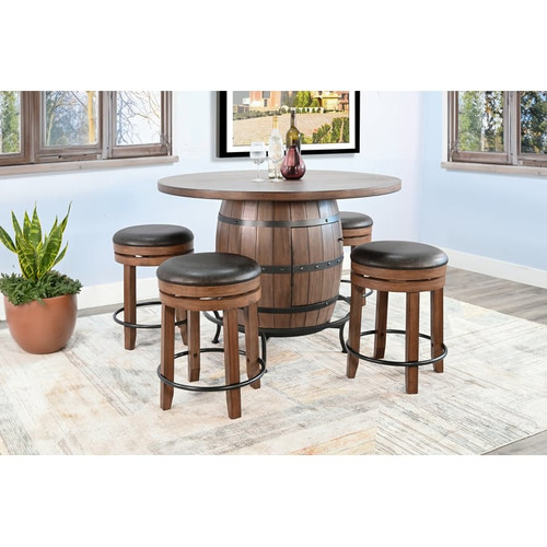 Purity Craft Eudora Natural Round Pub Table with Wine Barrel Base