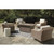 Ashley Furniture Beachcroft Beige 5pc Fire Pit Outdoor Dining Set