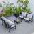 LeisureMod Walbrooke Black Patio Conversation 4pc Seating Sets Square Fire Pit and Tank Holder