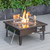 LeisureMod Walbrooke Black Patio Square Fire Pit and Tank Holders with Slats