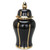 Amazing Regal Black Gold Linear Gilded 14 Inch Ginger Jars With Removable Lid