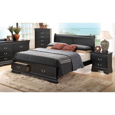 Glory Furniture Louis Phillipe Black 2pc Bedroom Set with Twin Storage Bed  - Miko Decor