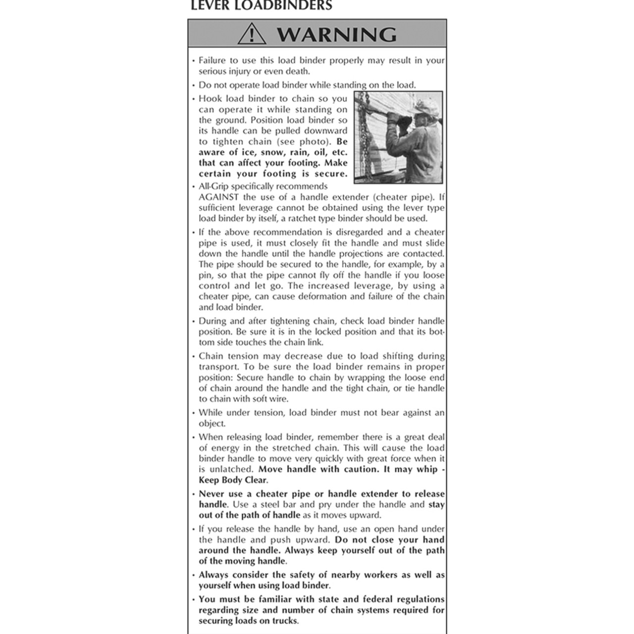 Lever Loadbinder Warnings