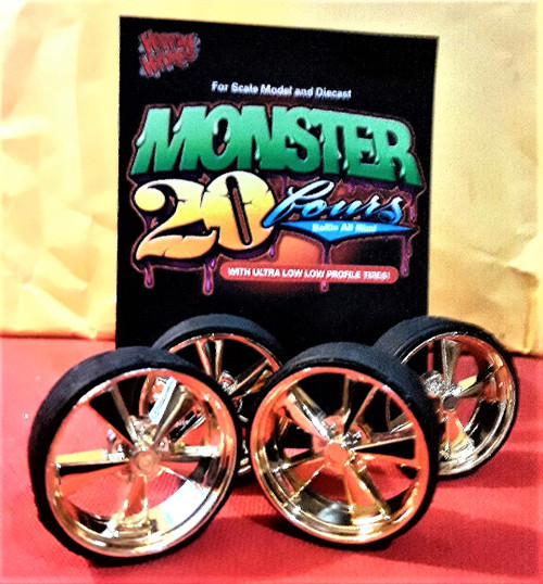 GOLD Monster 24s BLVD RIM with ULTRA LOW PRO Tires For 1/24 -1/25 scale