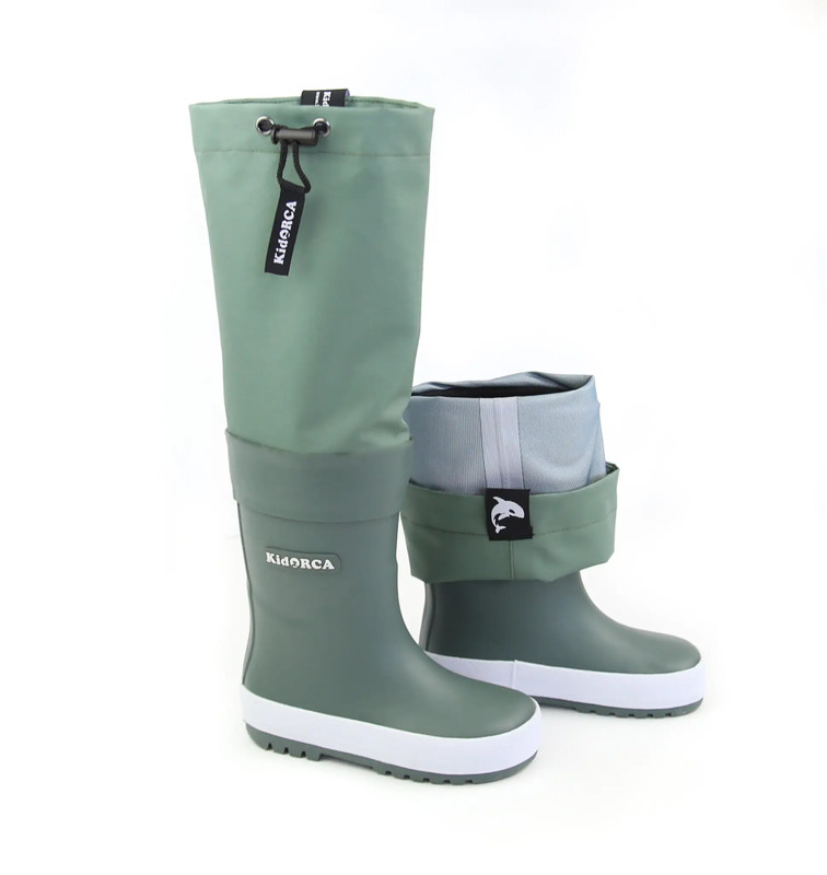 Kids Rain Boots with Above Knee Waders-Olive