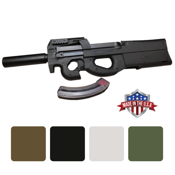 High Tower Armory Ruger 10/22 Bullpup Stock, military-grade polymer, FN P90 style, showing Picatinny rails and compact design.