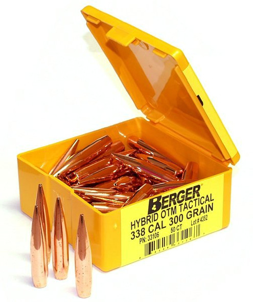 Berger Tactical Bullets 338 Caliber 250 Grain Hybrid Open Tip Match (OTM) - Qty 100 