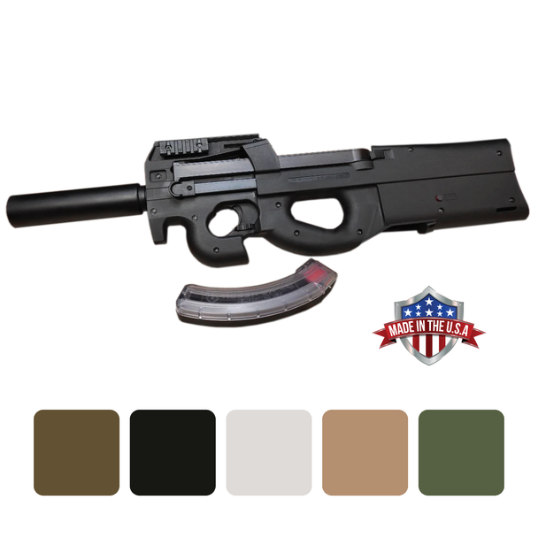 High Tower Armory Ruger 10/22 Bullpup Stock, military-grade polymer, FN P90 style, showing Picatinny rails and compact design.