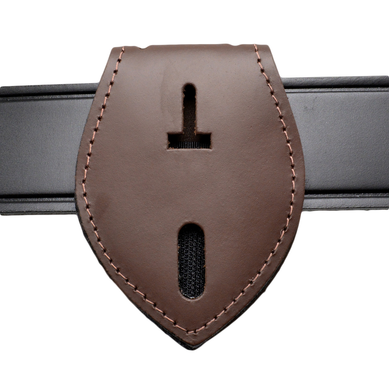 Universal Badge Holder Brown Leather Clip On Belt Neck Hanger w/Chain