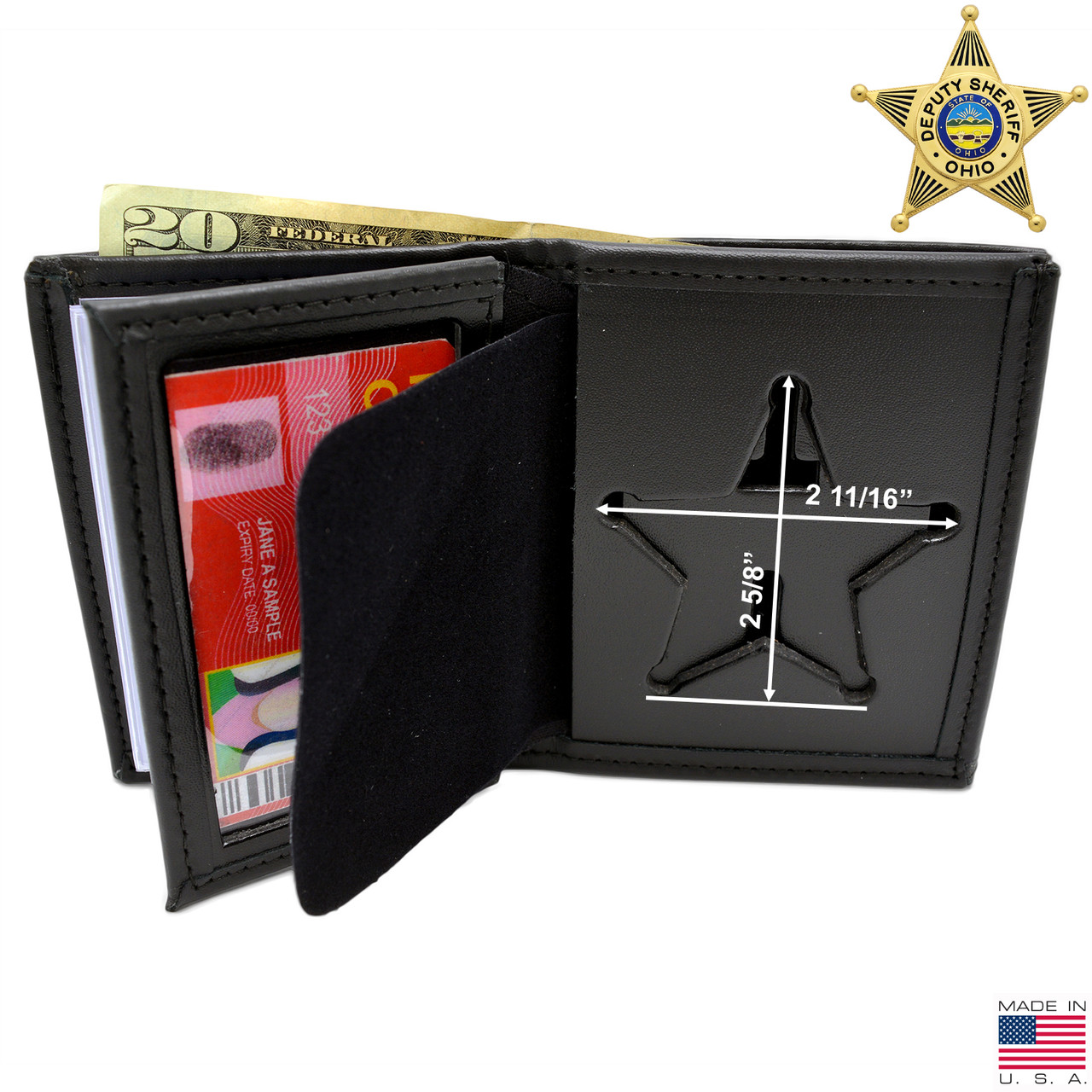 Ohio Sheriff Badge Wallet | 5 Point Star Badge Wallet | Perfect Fit 104