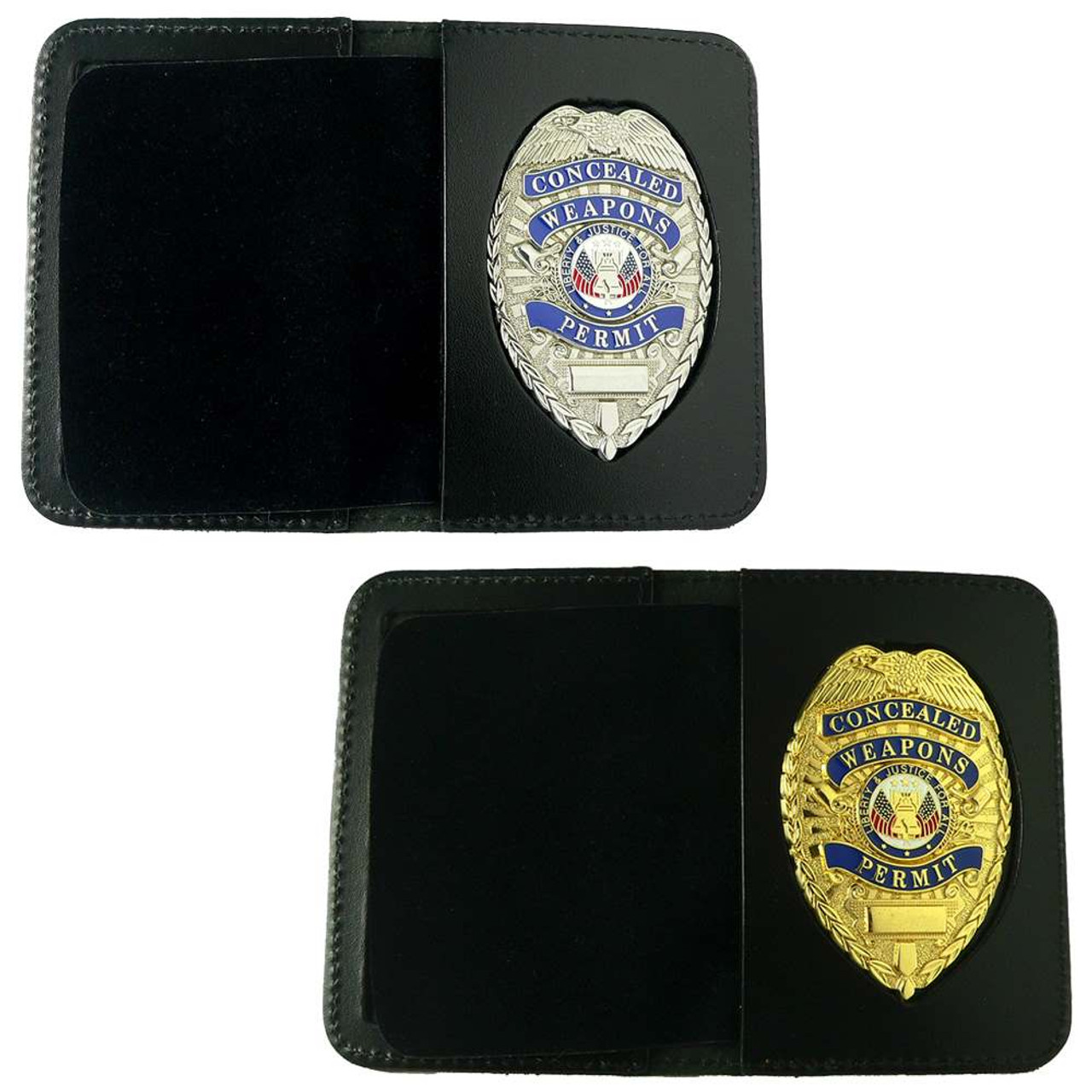 CWP Concealed Carry Weapons Permit Leather Wallet Case CCW with BADGE