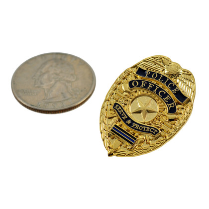 Police Officer Blue Line Mini Badge Lapel Pin - Gold