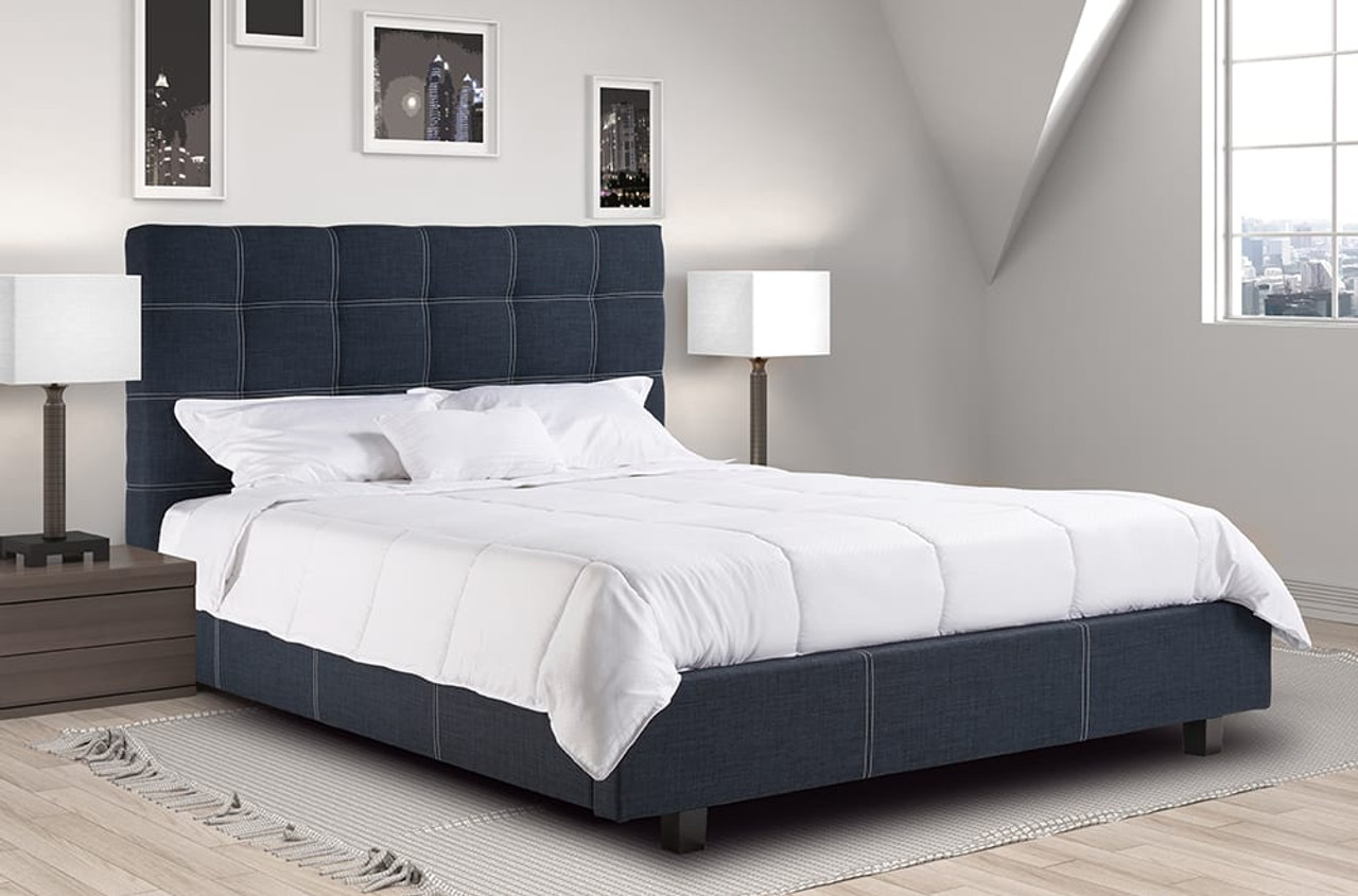 Adney Upholstered Bed 25070 in Blue Denim by Acme w/Padded HB