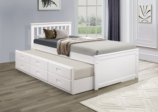 Buy Huron Captain Bed with Trundle and Storage Drawers White Online Sale