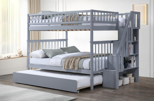 Double over Double Staircase Trundle Bunk Bed White