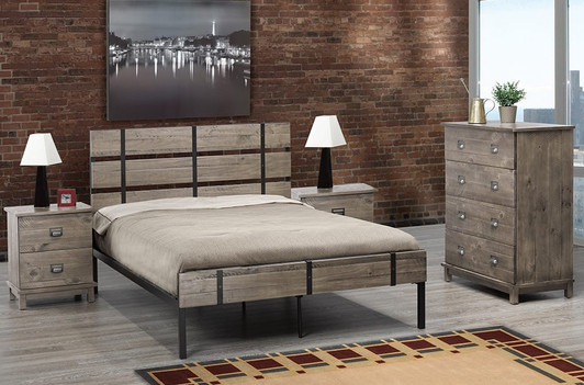 Distressed Wood & Metal Platform Bed