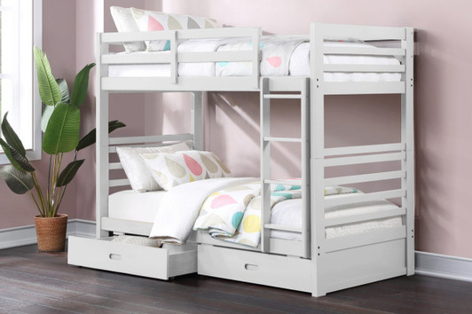 Malibu Twin Twin Bunk Bed Wood with ladder and drawers