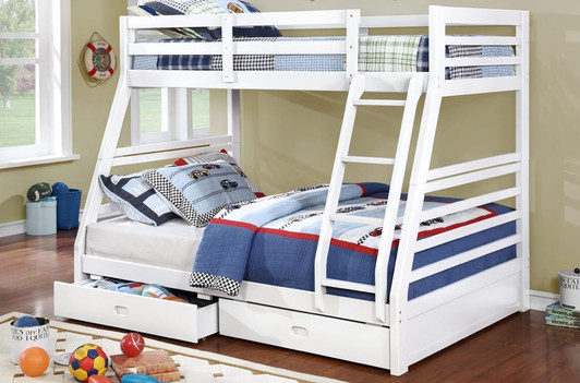 Malibu Twin Double Bunk Bed Wood with ladder and drawers