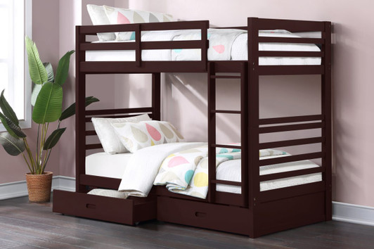 Malibu Twin Twin Bunk Bed Wood with ladder and drawers
