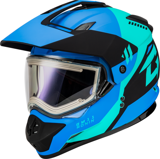 GM-11S RONIN SNOW HELMET W/ ELEC SHIELD MATTE BLK/BLUE 2X