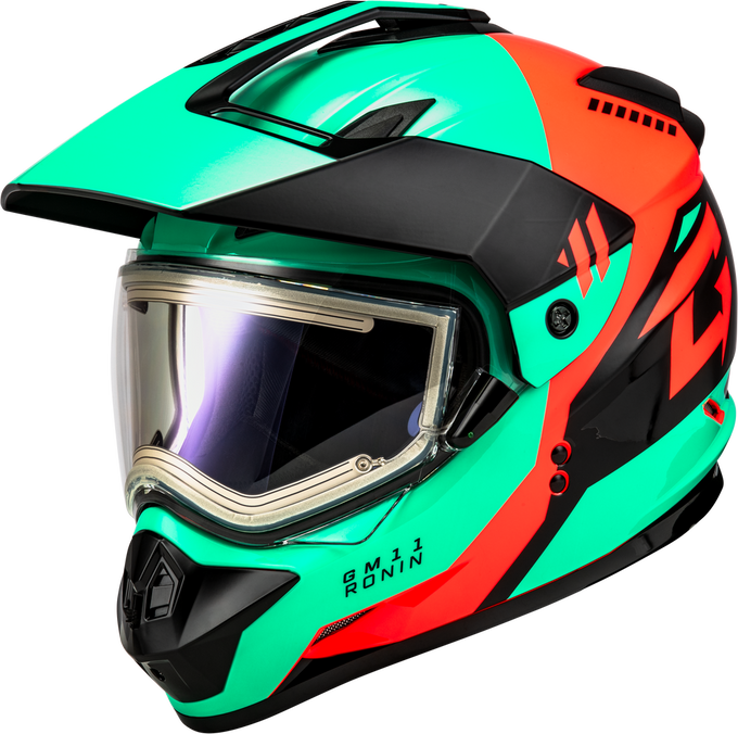 GM-11S RONIN SNOW HELMET W/ ELEC SHLD BLACK/AQUA/CORAL 2X