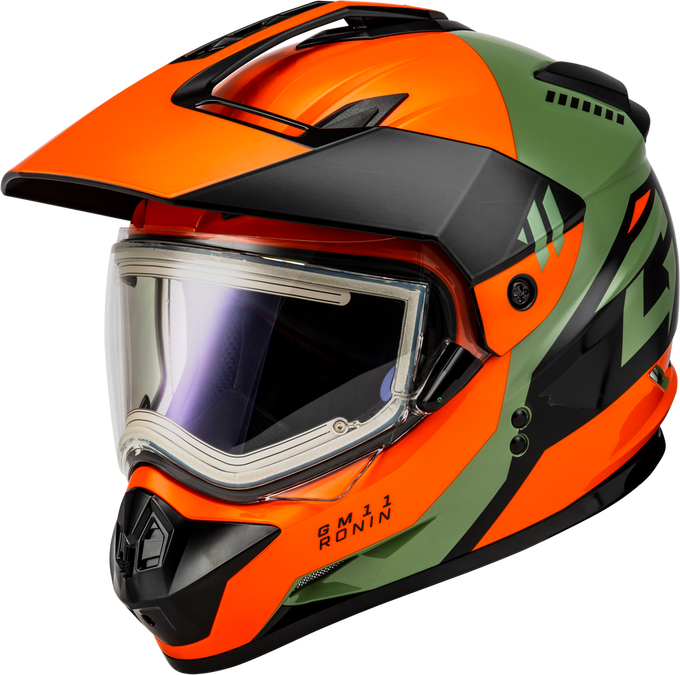 GM-11S RONIN SNOW HELMET W/ ELEC SHLD ORANGE/GREEN/BLACK 2