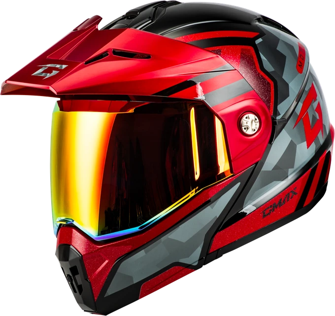 MD-74 STRIKER MODULAR HELMET W RED SHIELD BLK/GRY/RD MTLC 2X