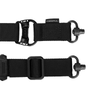 Filling the same mission requirement as the standard MS3 Sling, the MS4 can quickly switch between one-point and two-point configuration. The MS4 maintains material construction and specifications identical to that of the standard MS3, but instead of Magpul Paraclips it features two heavy-duty push-button QD Sling Swivels along with a custom steel connection ring to allow one to two-point convertibility. This modification allows compatibility with QD sling cups commonly found on lower receivers, receiver end plates, buttstocks, and many low-profile forward QD Sling Mounts. The MS4 Dual QD GEN2 incorporates a new low profile quick-adjust Slider which minimizes bulk and allows for secure, yet effortless, sling adjustment. Webbing length has also been increased for a comfortable fit with all body types and armor configurations. Made in U.S.A. and 100% Berry Amendment compliant.