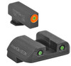 AmeriGlo, Trooper, Sight, Fits Glock 42 and 43, Green Tritium with Orange Outline Front, Green Tritium Black Serrated Rear. Sight set with green tritium lamp
orange or luminescent green outline front and two green tritium lamp rear for Glocks
Highly visible under all lighting conditions.
LumiGreen paint will glow brightly for 10 minutes after light exposure.