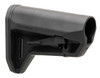 The MOE SL-M Carbine Stock - Mil-Spec is a drop-in replacement buttstock for AR15/M4 Mil-Spec carbine buffer tubes. It was specifically developed for ultra-compact, PDW-style military platform requirements and for users desiring a smaller, lighter stock. Similar to the SL-K, the SL-M features a shorter and slimmer profile that is optimized for PDW-length receiver extensions. With its small, non-slip rubber butt-pad and an angled toe, the SL-M was engineered to support shoulder transitions, even while wearing body armor and modular gear. It includes a unique, ambidextrous release latch that is shielded to prevent accidental deployment and minimizes rattle on the receiver extension without requiring additional locks, levers, or springs. The 1.25" footman's loop accepts an optional M-LOK QD Sling Mount for push-button style QD sling swivels.
