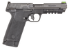 This handgun is all about bringing more – more capacity, more reliability,
more consistency, more excitement. With a staggering 30 rounds in the magazine, you can enjoy more time shooting and less time spent reloading. Using the TempoTM barrel system, the front gas port keeps everything working as it should – no moving parts until they’re supposed to be moving. With an optics-cut slide,
out of the box, you can mount most micro red dots and hit the range.
Get more with the new M&P®22 Magnum.