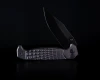 Half Face Blades Crow Folder Anodized Gray/Black Nitride Grenade Stippled Grip Deep Carry Clip Knife