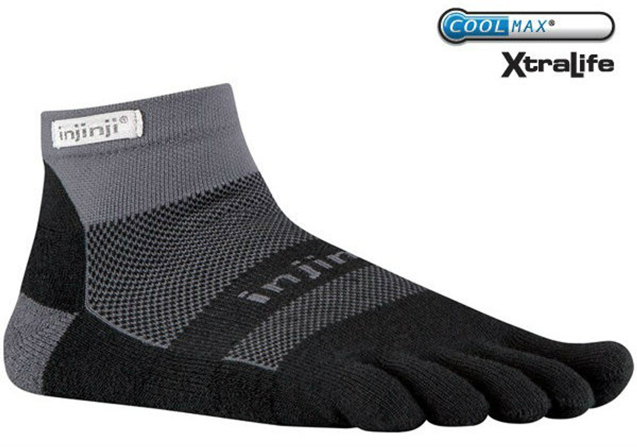 Injinji 2.0 Men's Sport Mini Crew Toesocks, Black, Medium, Socks