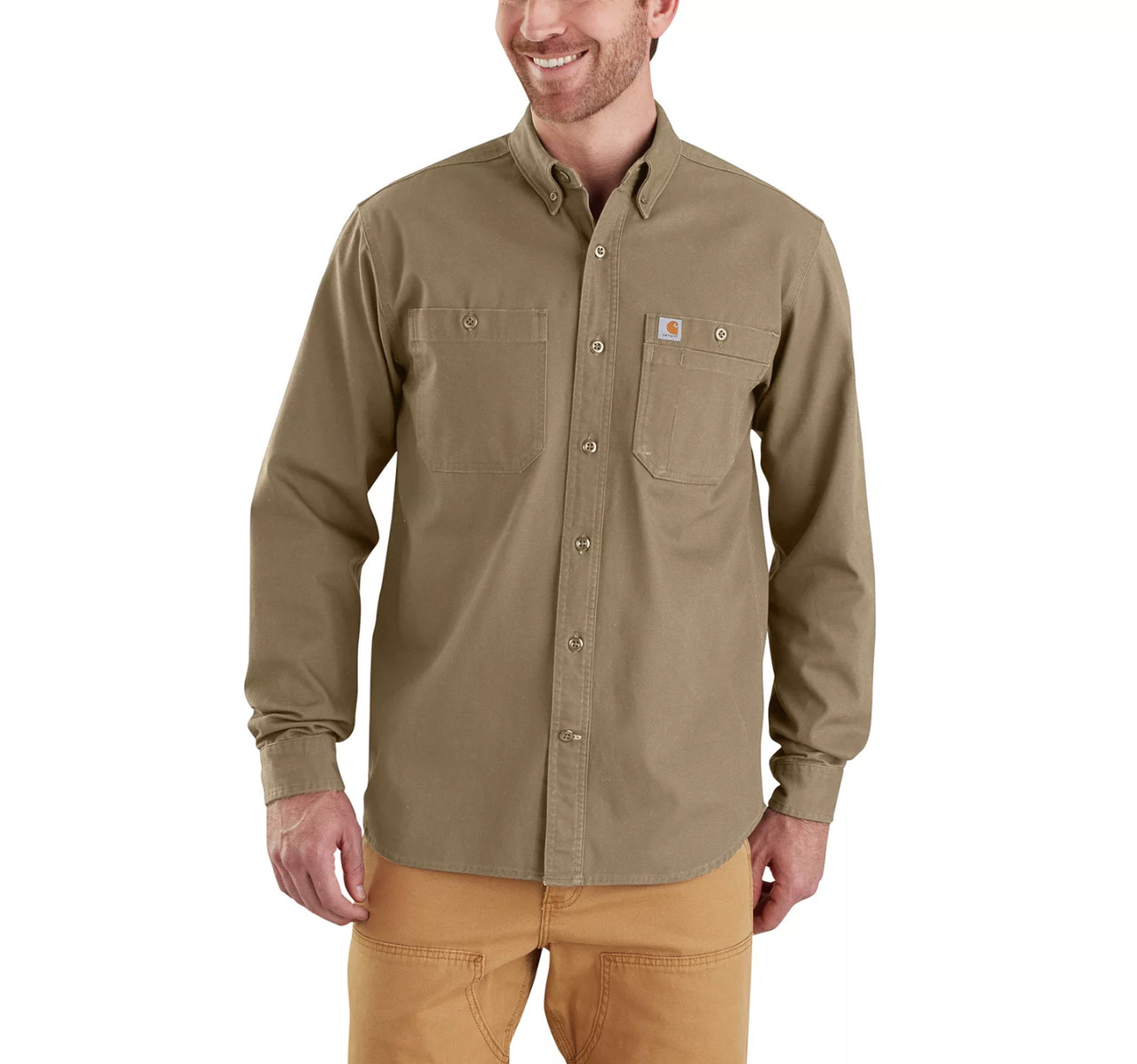 Carhartt Men's Long-Sleeve Rugged Flex Rigby Work Shirt, Navy